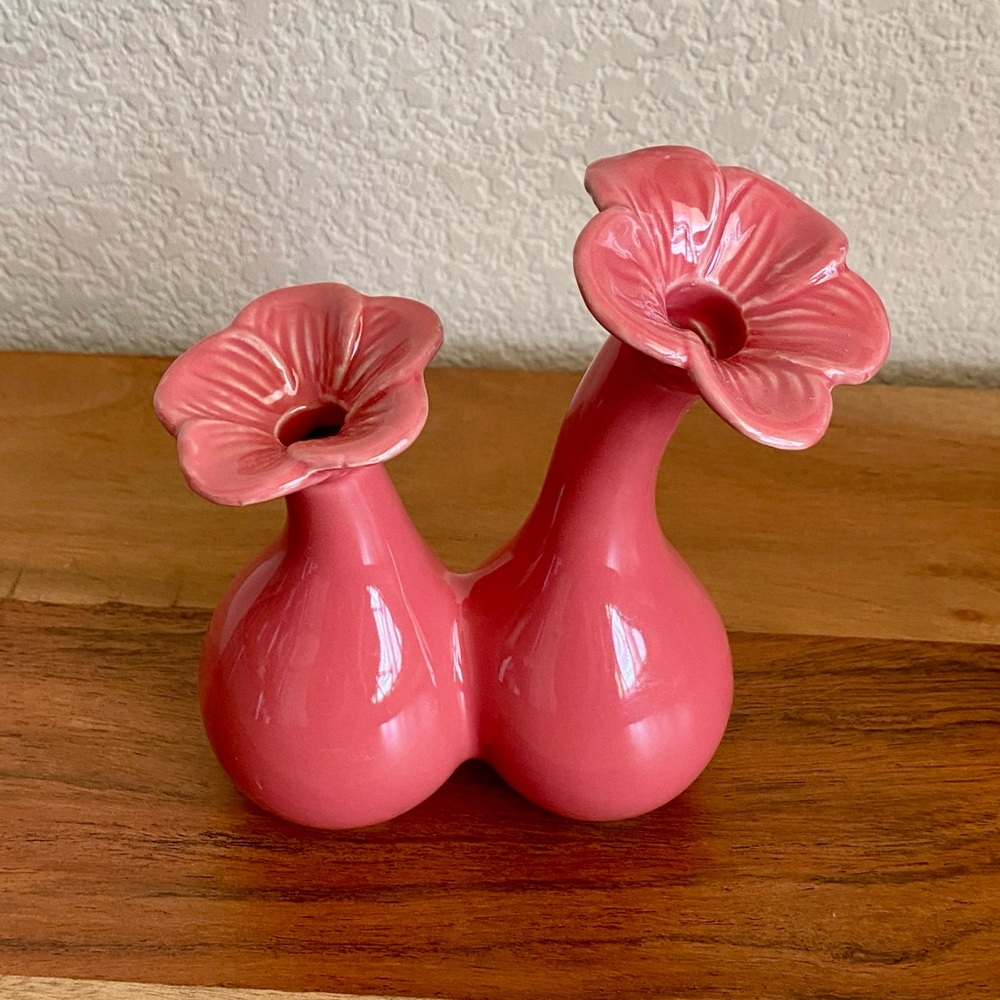 Pink Ceramic Double Flower Bud Vase
